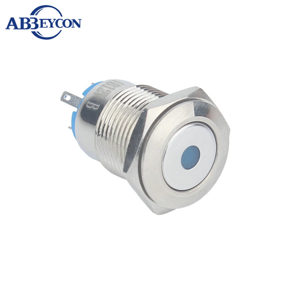 1619 16mm Flat round head momentary pin terminal dot lamp sealed push