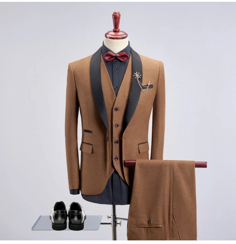 Воротник с заплатками последний дизайн пальто брюки мужские свадебные костюмы 3 шт. плюс размер 4xl songle кнопка костюм набор мужские классические - Цвет: Хаки