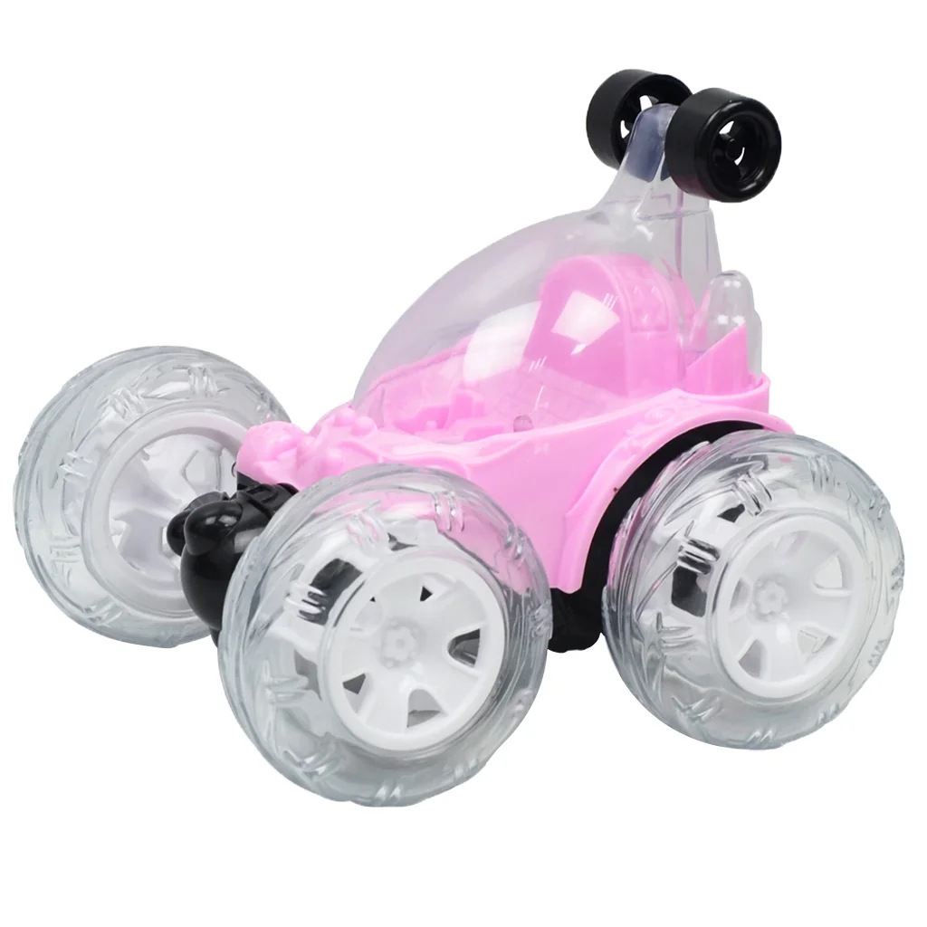 Fun Acrobatic Stunt RC Car, Radio-Controlled Rechargeable Vehicle with Flashing LED Lights & Music Switch Toy Kids Pink