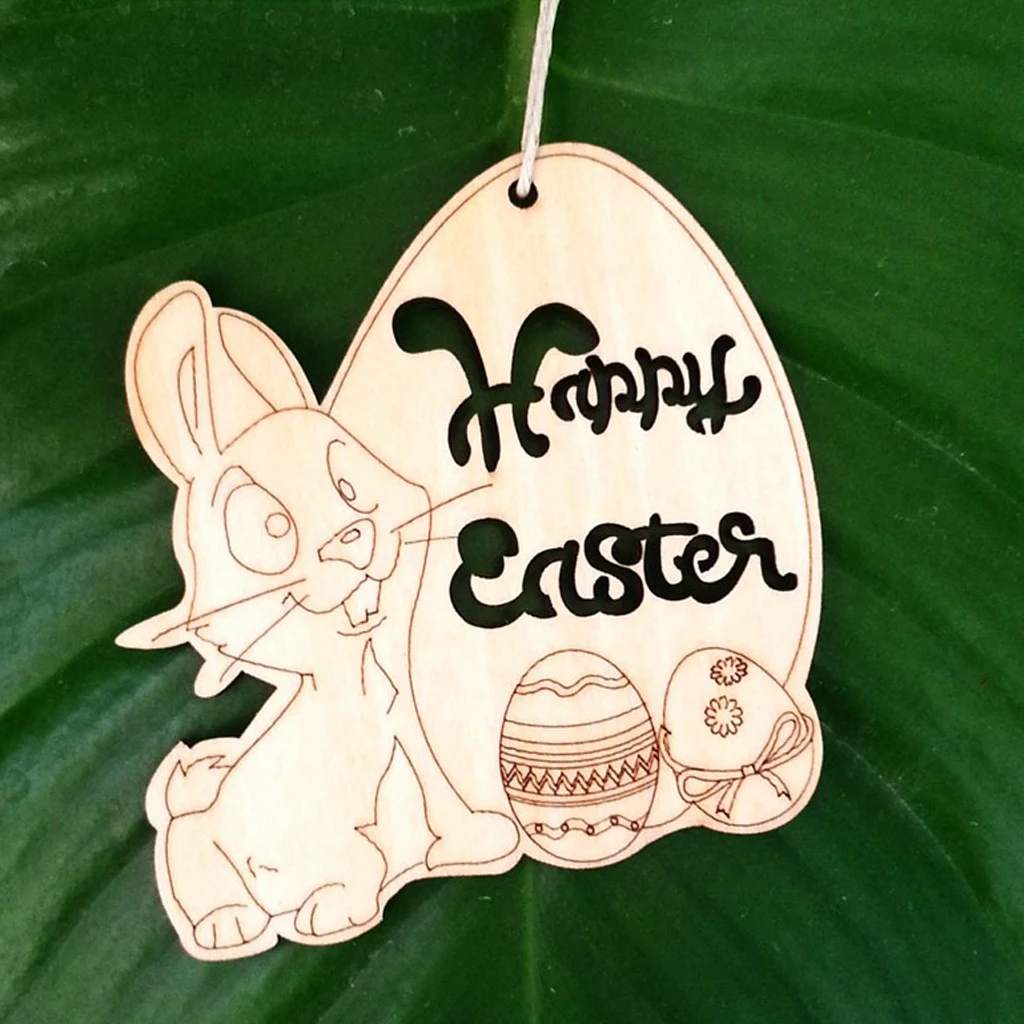 New 10pcs Happy Easter Wood Shape Tag Egg Rabbit Hanging DIY Craft Embellishment Christmas Wedding Party Favor Home Decor Gift