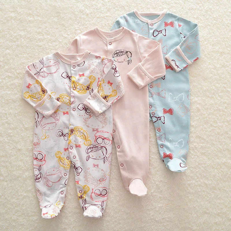 Комбинезоны для маленьких девочек от 0 до 12 месяцев, одежда для сна с длинными рукавами одежда для сна, пижамы комплекты из 3 предметов Одежда для младенцев Комбинезон для маленьких мальчиков, милая одежда с цветочным рисунком - Цвет: 4