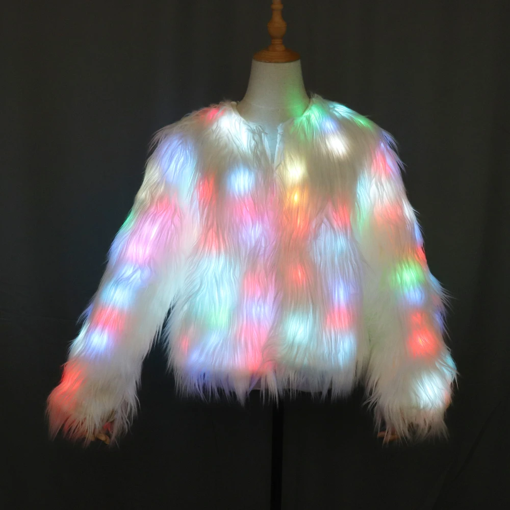 

Led Light Shining Faux Fur Coat Decorative Overcoat Dance Christmas Party Jacket For Dancer Singer Star Nightclub