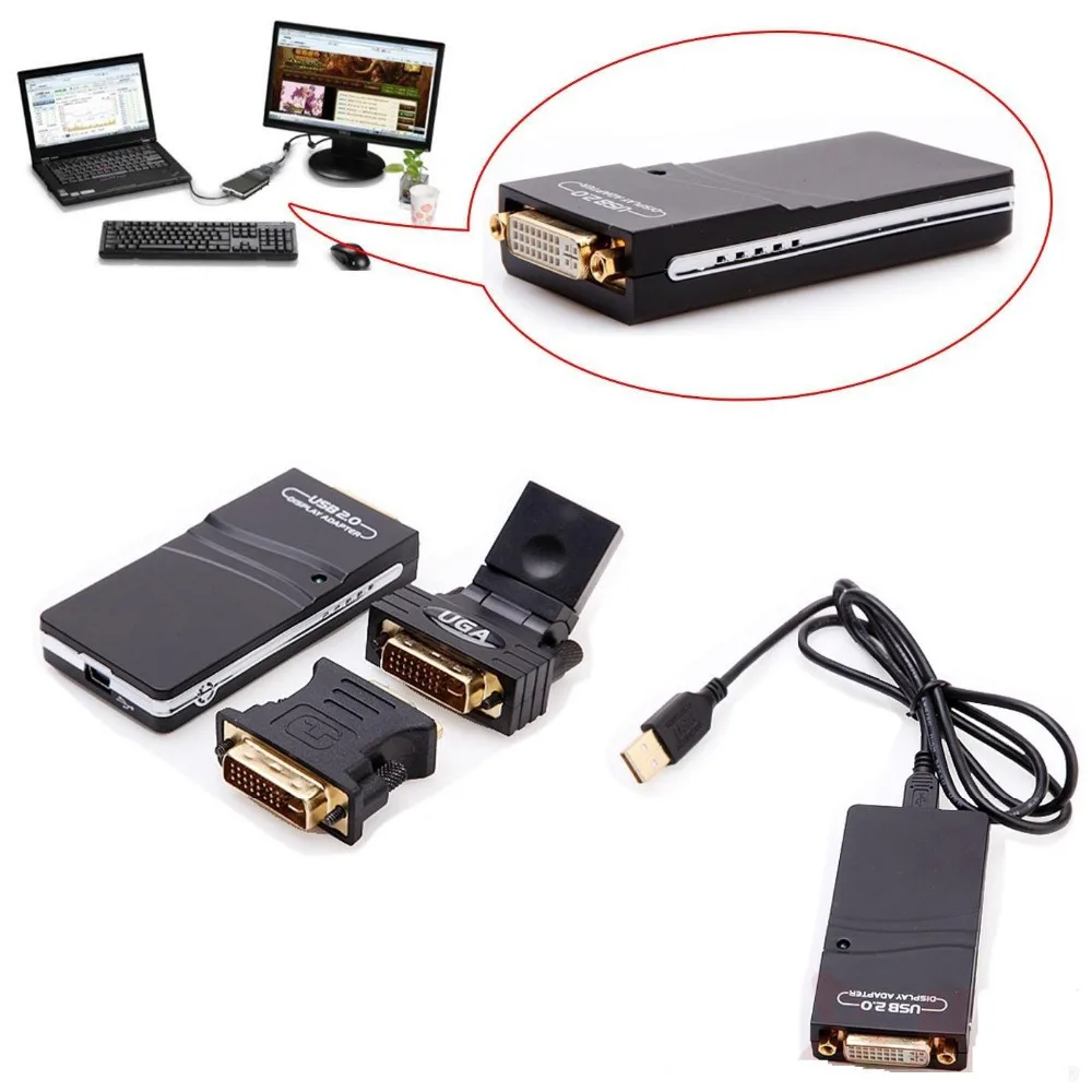 

USB 2.0 UGA to DVI VGA HDMI Multi Display Dual Monitor Converter Graphic Adapter Free Shipping