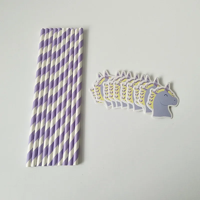 10ps Unicorn Party Table Decoration Disposable Paper Straws Tableware Birthday Party Decorations Kids Baby Shower Party Supplies