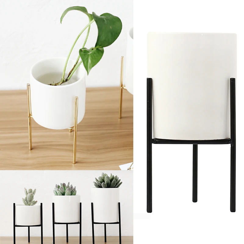 

Geometric 2PCS/Set Decor Planting Garden Flower Pot Holder Plant Creative Vase Home Display Stand Metal Ceramic