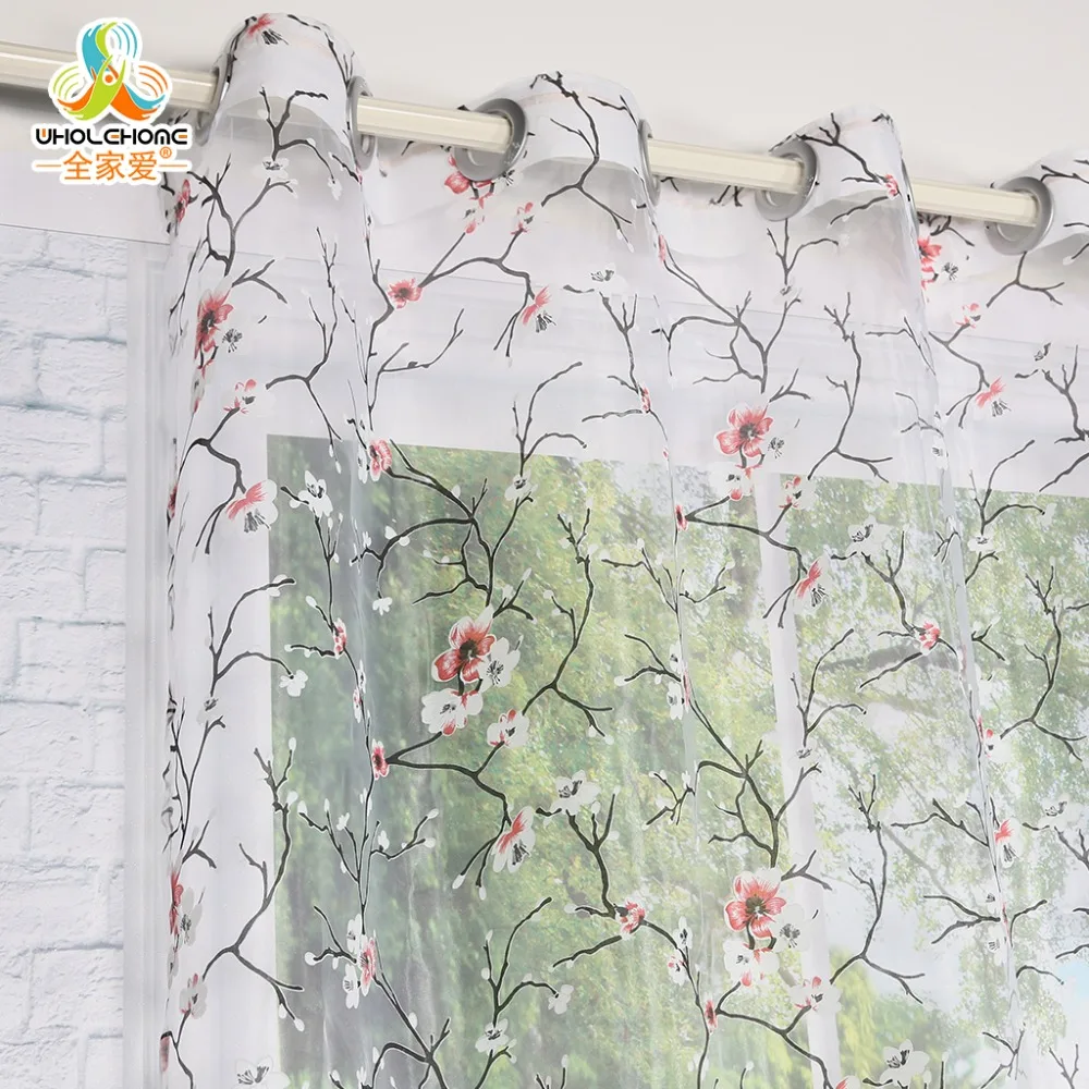 

Window Curtain Red Plum Flower Printed Pattern For Home Living Room Screening Transparent Sheer Voile Fabric 1PCS/Lot