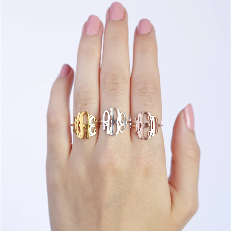 Boho Monogram Rings Stainless Steel 