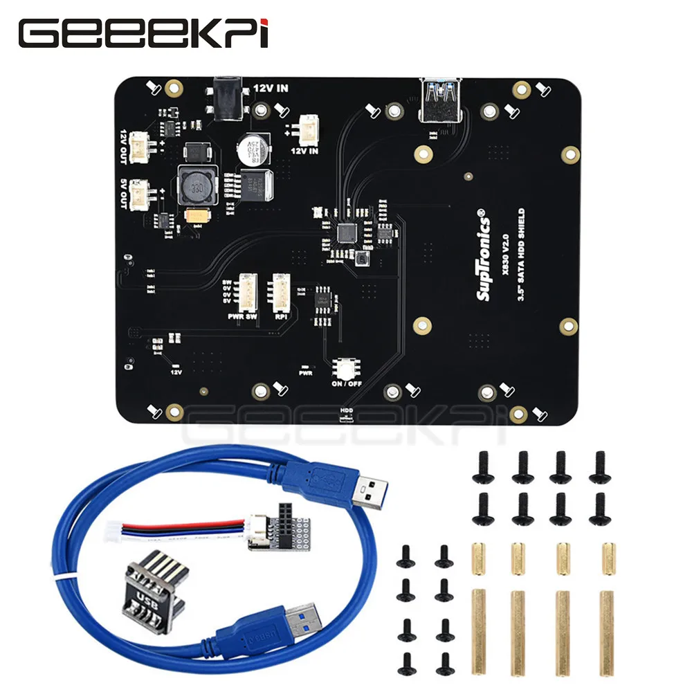 X830 3.5/" SATA HDD Shield Acrylic Case W Cooling Fan For Raspberry Pi 3 Model B