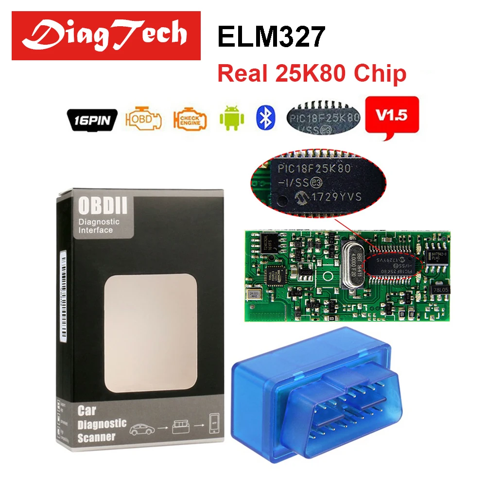 

Super Mini ELM327 V1.5 PIC18F25K80 Bluetooth ELM 327 1.5 OBD2 Diagnostic Tool ELM327 Support 9 Kinds of OBDII J1850 Protocols