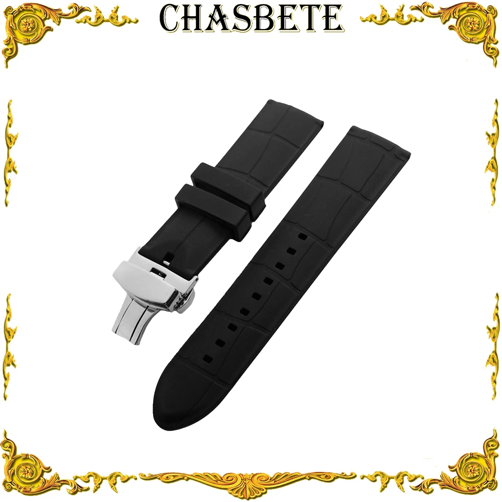 

24mm Silicone Rubber Watch Band for Patek Philippe Blancpain Butterfly Buckle Resin Strap Wrist Loop Belt Bracelet Black + Pin