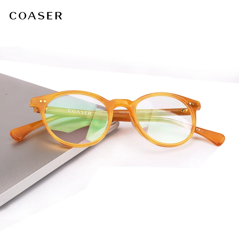 US $26.46 Coaser Round Vintage Acetate Glasses Frame Women Men Ov5318 Reading Prescription Optical Eyeglasses Computer Eyewear Clear Lens