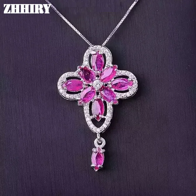 

Natural Red Ruby Necklace Pendant Genuine Unheated Gem Stone Women Fine Jewelry 925 Sterling Silver