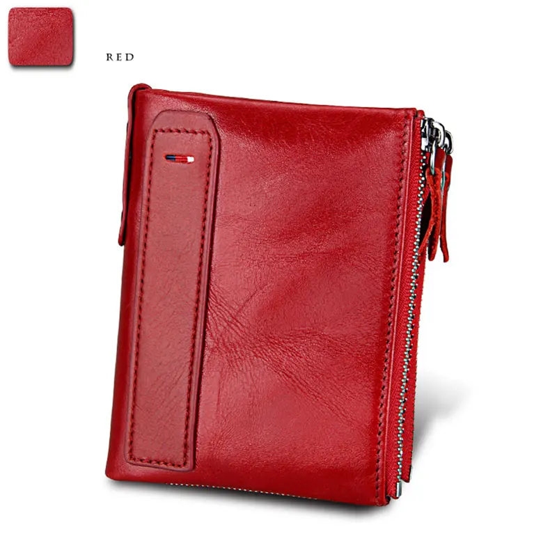 Мужские кошельки из коровьей кожи, дизайн, кожаный мужской кошелек на молнии, RFID MD3583 - Цвет: C3583 red
