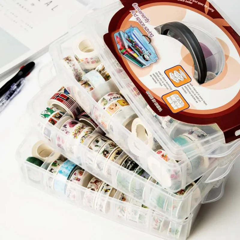 

1 Pcs Large Size MultiFunction 3 layers 30 grids Washi tape storage box transparent box accessories Handcarry stationery Holder