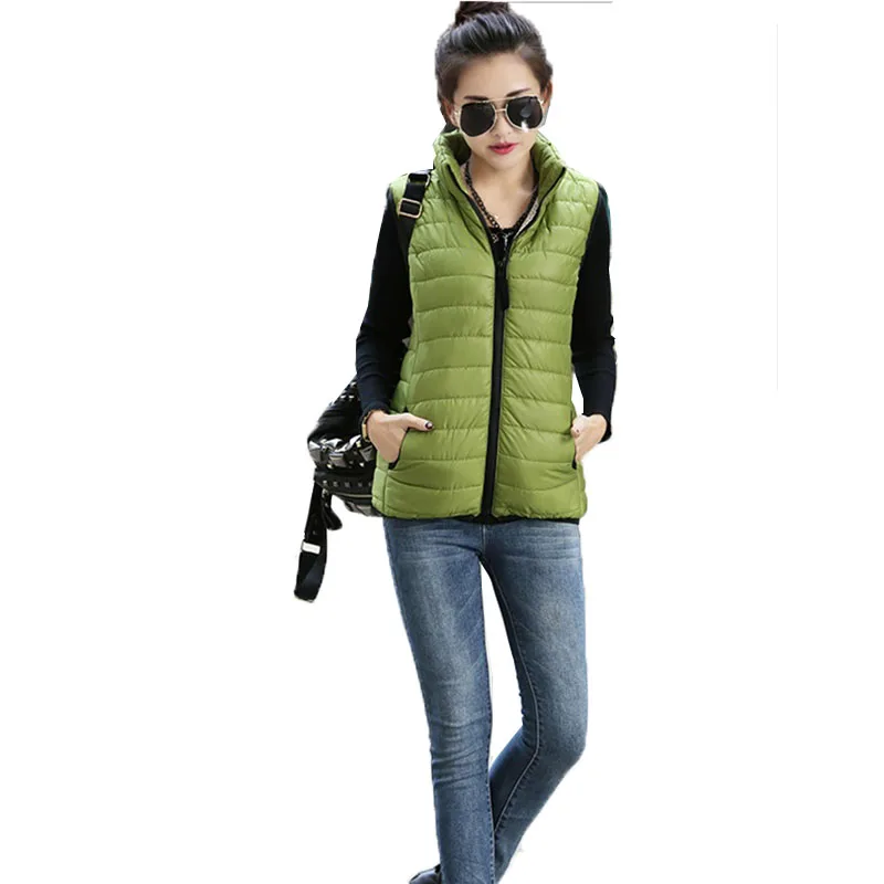 

Autumn Wwinter Warm Vest Casual Short Solid Color Stand Collar Vest Female Sleeveless Down Cotton Vest Jacket Large Size A23