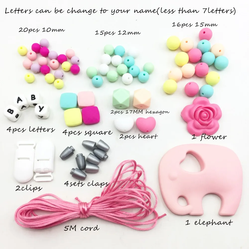 

Personalized name clips set Silicone Teether Accessories DIY Beads 1 Set Teething Jewelry Hand Made Pacifier Clip Baby Teether