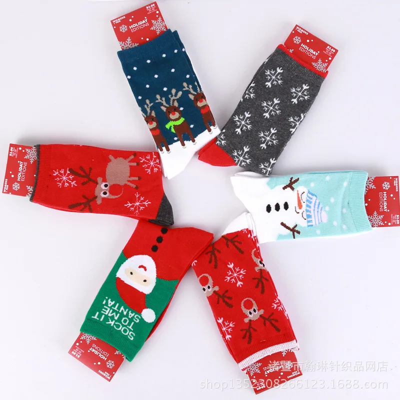 

New Sale Santa Snowman Cotton Socks Female Elk Snowflake Knee-High Socks Adult Christmas Casual Print Women Warm Socks