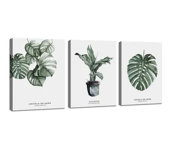 

Wall Art Decor 3 Pieces Framed Canvas Prints Simple Life Green Leaf Painting Ready to Hang Home Decor Painting Drop shipping