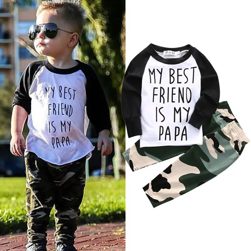 

Infant Baby Clothing Suits Boys Kleding My Best Friend PaPa Tops+Camouflage Pants Newborn Clothing Fashion Sets