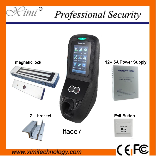 

Access control kit ZK Iface7 face&fingerprint access control with power supply, magnetic lock and metal exit button,bracket