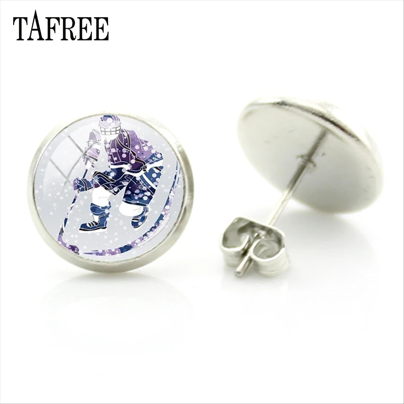Серьги гвоздики в виде хоккейной мамы TAFREE посеребренные ювелирные изделия