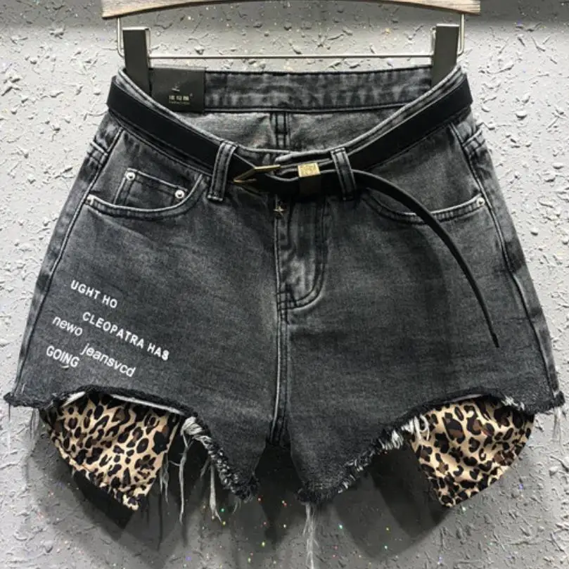 2019 сезон: весна-лето джинсовые шорты широкие для женщин отверстие свободные Модные леопардовые джинсы