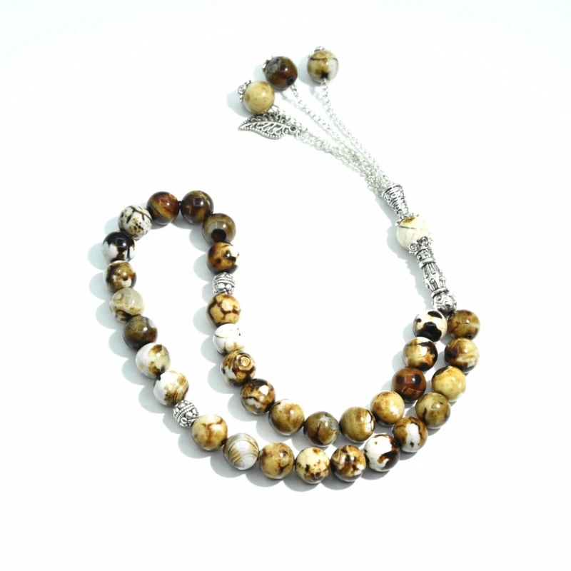 

Muslim Taisbyha 33 Rosary 10mm Dragon Agate Beads Flower leaf Accessories Free Shipping