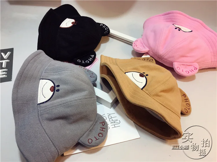 2018 Autumn And Winter Cute Little Bear Smiley Face Baby Fisherman Hat Boys And Girls Basin Cap ACC07 (3)