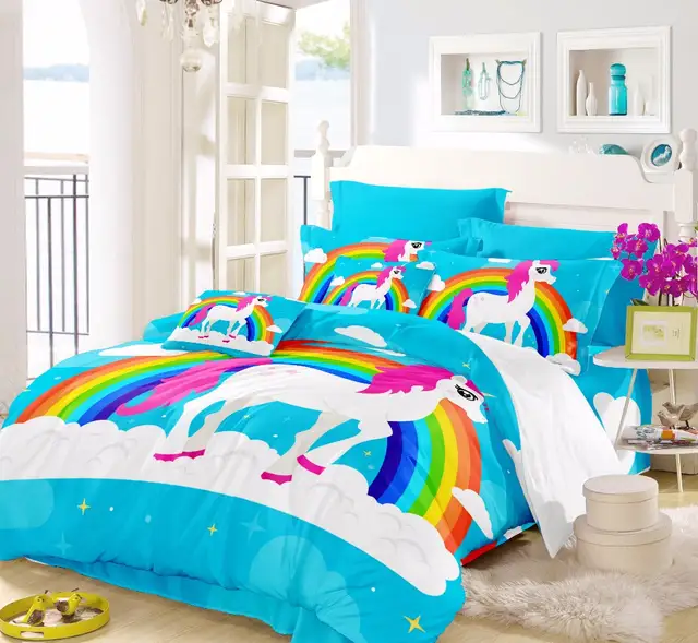 US 32 OFF Horse Comforter Sets Twin Rainbow Unicorn Smart Duvet Teen Bedding Sets Children Bedding For Girl Full Queen Size For Kids F In
