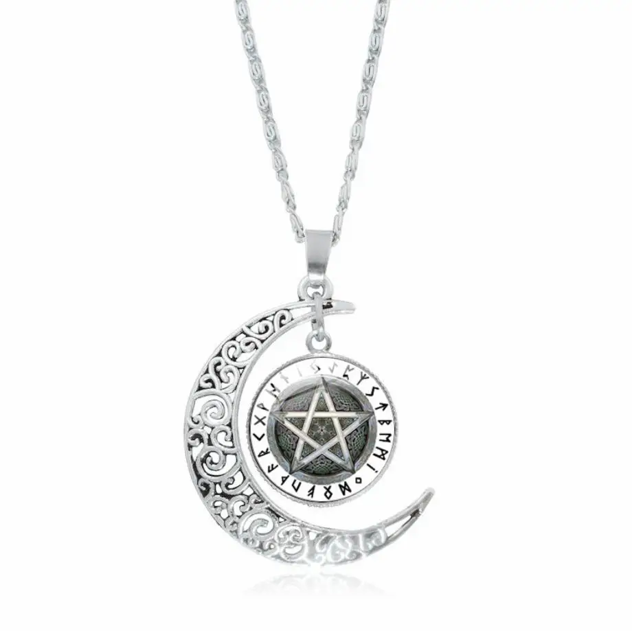

2018 New Cool Time gem necklace pentagram witchcraft glass pendant necklace charm Moon necklaces hidden charms jewelry pendants