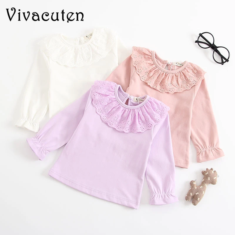 

Baby Casual Lace Shirt Infant Girls Safe Cotton Bottoming T Shirt Collar Tops Tee Long Sleeve T-Shirt Spring Autumn Baby Clothes