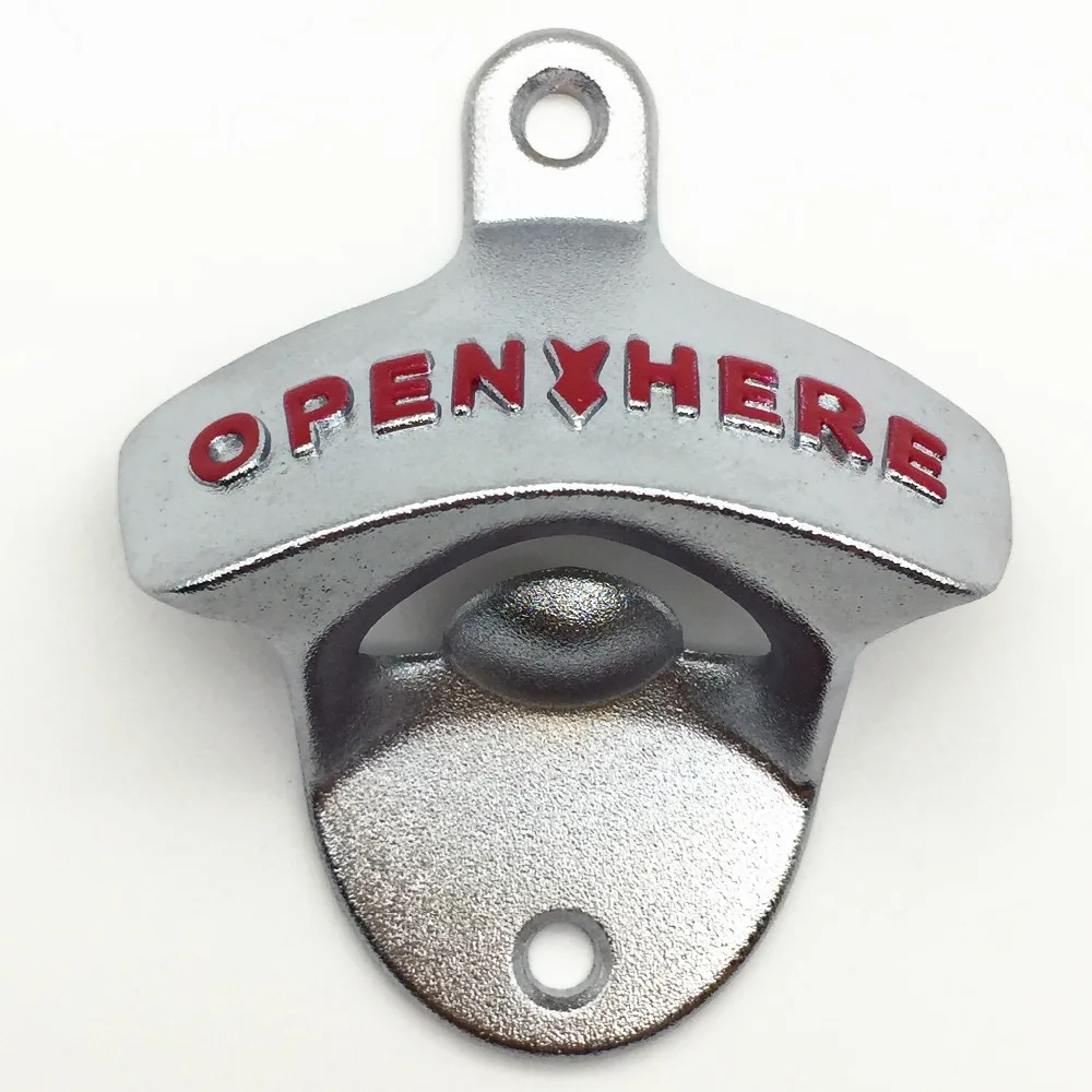 

OPEN HERE,Popular Car Bumper (Wall Mounted) Bottle Opener,Nickle Plated,Crown Stationary Cast Iron Alloy,Mounting Screw Included