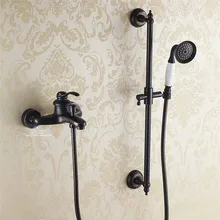 Cuarto de baño Vintage niquelado cepillado negro latón Simple ducha montado en la pared ducha baño grifo mezclador grifo 3 funciones Válvula mezcladora