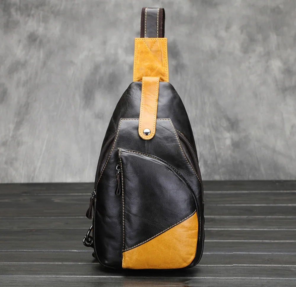 

New Men Oil Wax leather First layer Cowhide Travel Messenger Shoulder Sling Day Pack Chest Bag