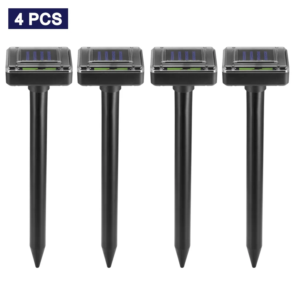 4pcs Solar Powered Ultrasonic Sonic Mouse Mole Pest Rodent Repeller Repellent Yard LED Light Repeller Outdoor Lamp Yard Garden