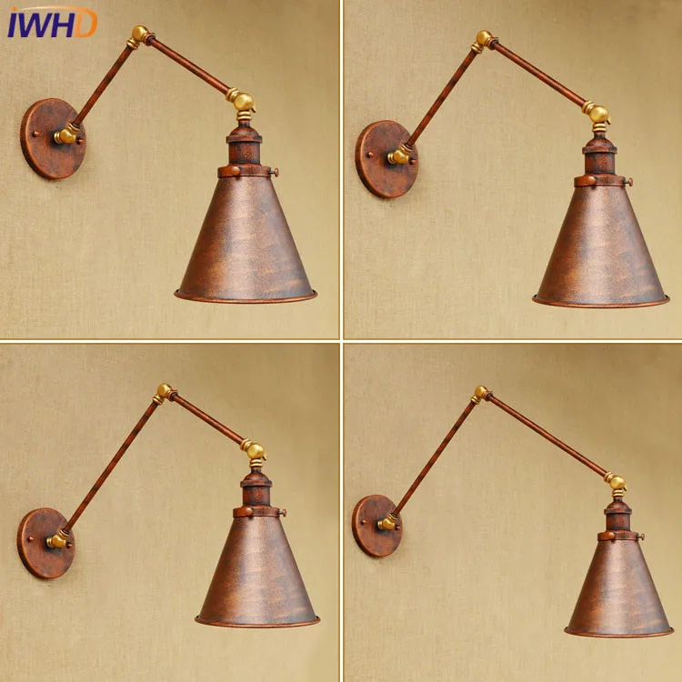 

IWHD Vintage industrial style loft creative long arm wall lamp adjustable Handle Metal Rustic Light Sconce Fixture Lamparas