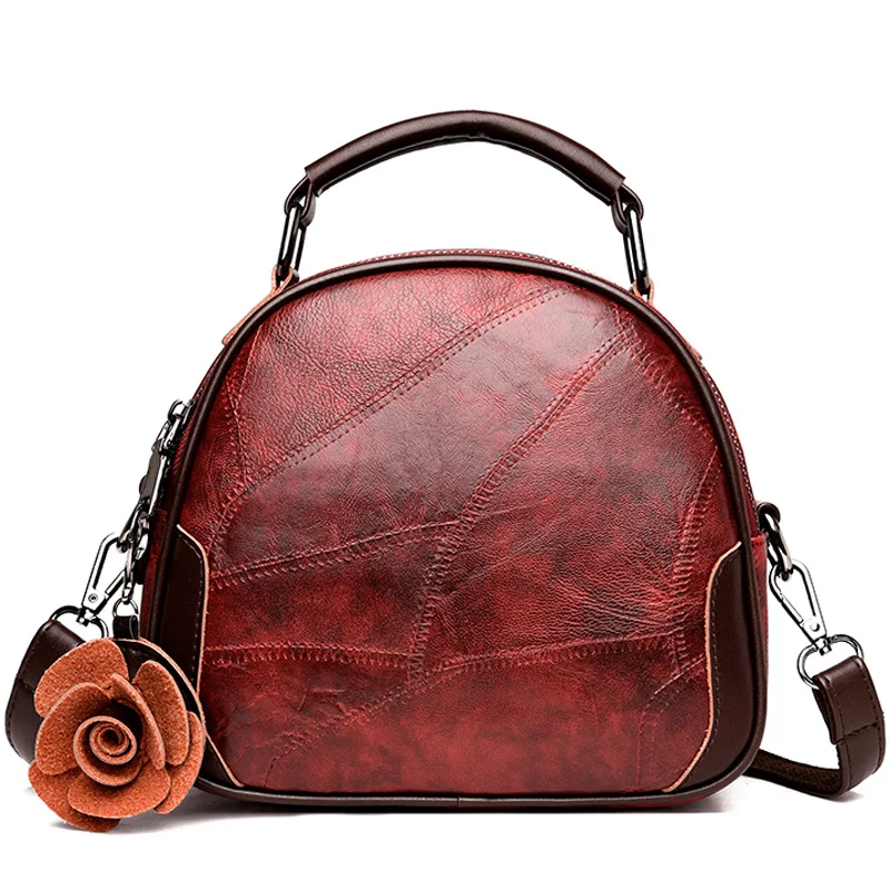 

Women Retro Genuine Leather Shoulder Bag Cowhide Lady Flower Backbag Hign Quality Designer Luxury Multifunction Backpack Mochila