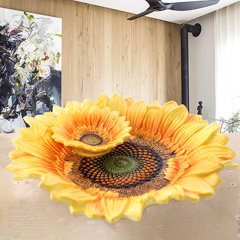 Европейская пасторальная Солнечная цветочная керамическая чаша для фруктов Подсолнух фруктовая чаша многофункциональная фруктовая чаша кофейное украшение стола