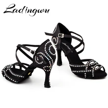 Ladingwu/Танцевальная обувь; женская обувь для латинских танцев; стразы; обувь для сальсы; Обувь для бальных танцев; вечерние туфли для профессиональных танцев; Каблук 9 см; блестящая атласная обувь