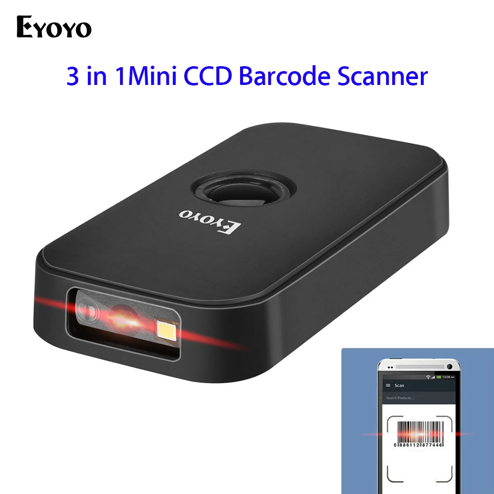

Eyoyo 2.4G CCD Wireless Scanner BT Mode Wired 3-in-1 Connection portable barcode scanner for Android IOS
