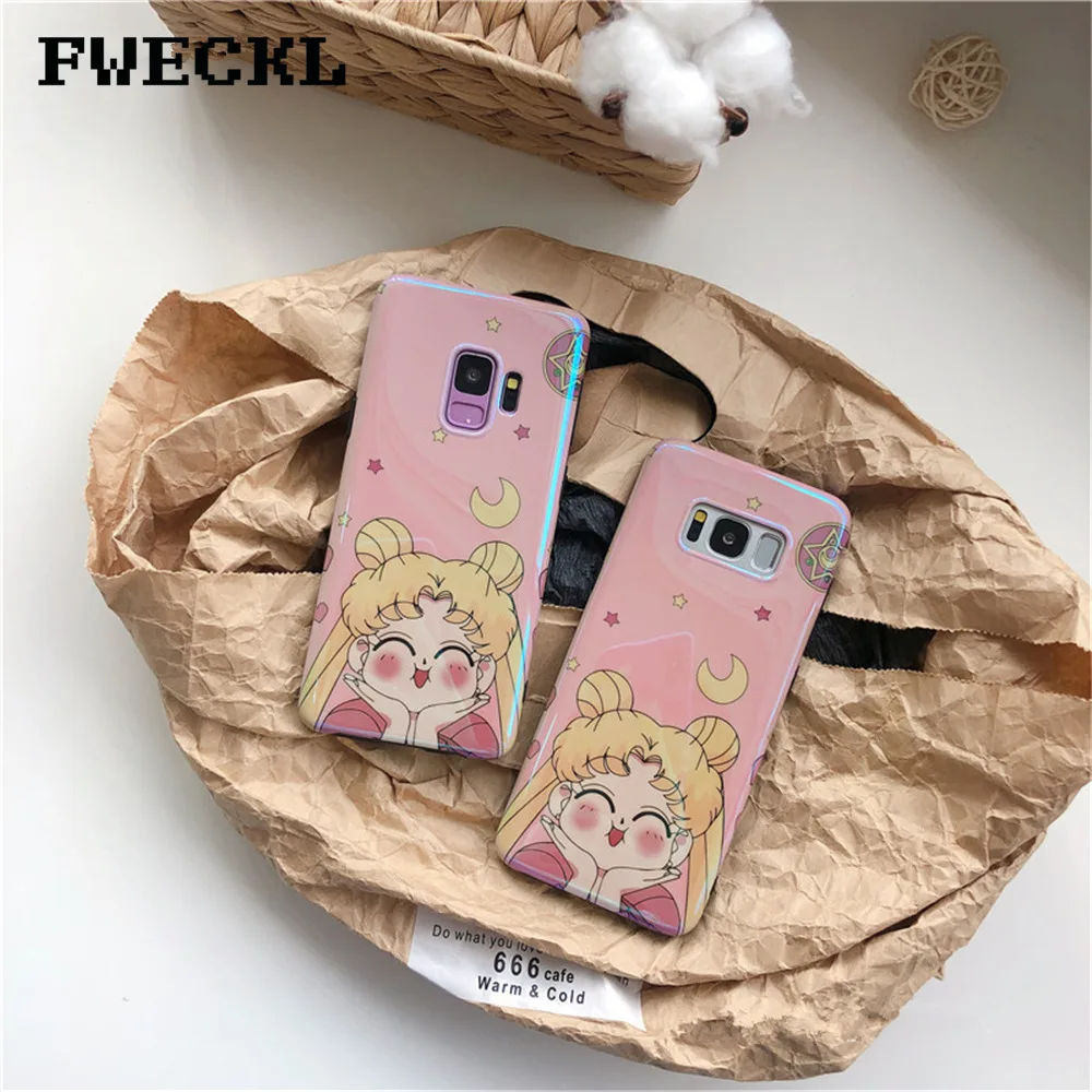 

Lovely Cartoon Comics Sailor Moon Phone Case For Samsung Note 8 S8 S9 Plus S7 Edge Blu-Ray Soft IMD Silicon Back Cover