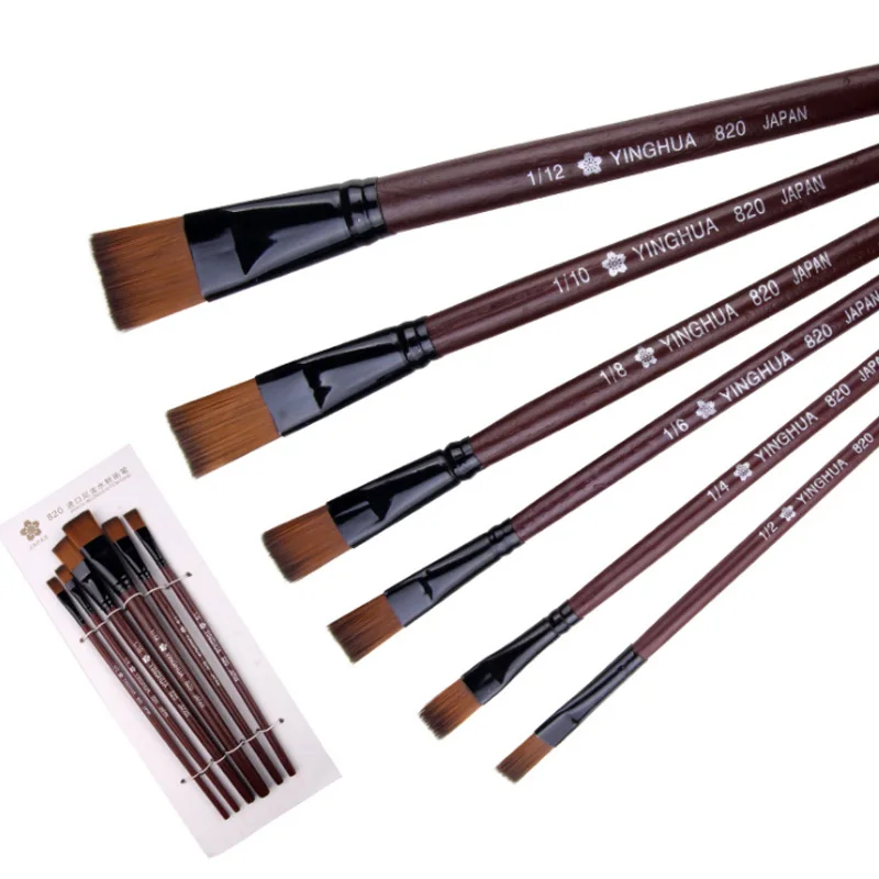 

6 Pcs Learning Oil Acrylic Wooden Handle Nylon Hair Painting Watercolor Paint Brush Pen Easy To Clean Art Supplies