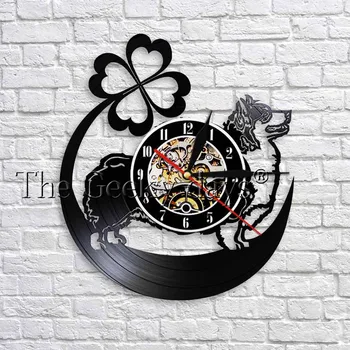 

Cardigan Welsh Corgi Dog Silhouette Shadow Wall Clock Dog Animal Vinyl Record Clock Modern Design For Living Room Decor