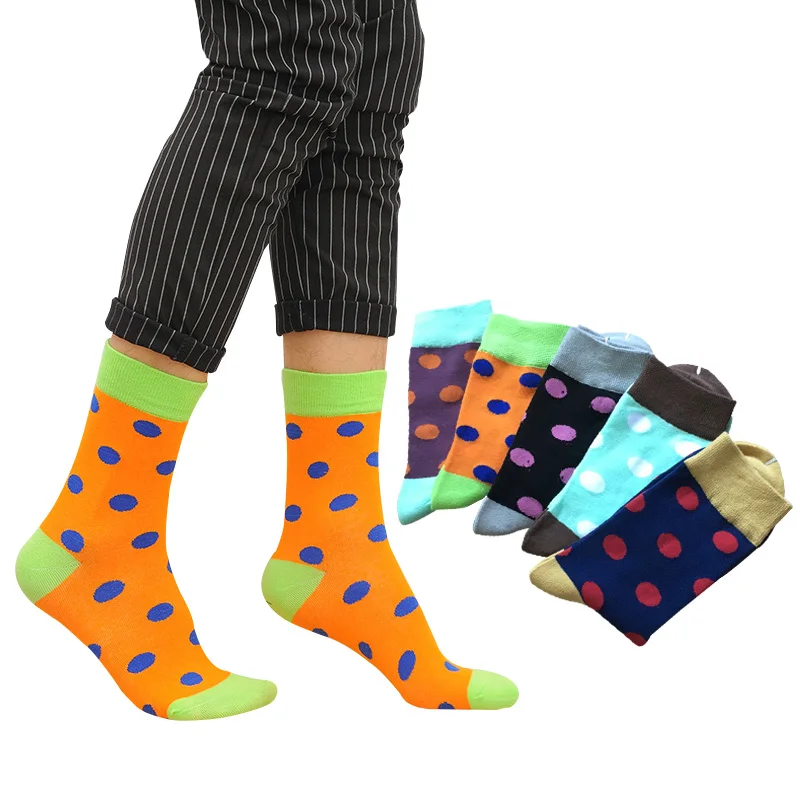 5 пар Для мужчин короткие носки прилив бренд Happy Socks лоскутное красочные точка личность Для мужчин носки осень-зима удобные хлопковые носки