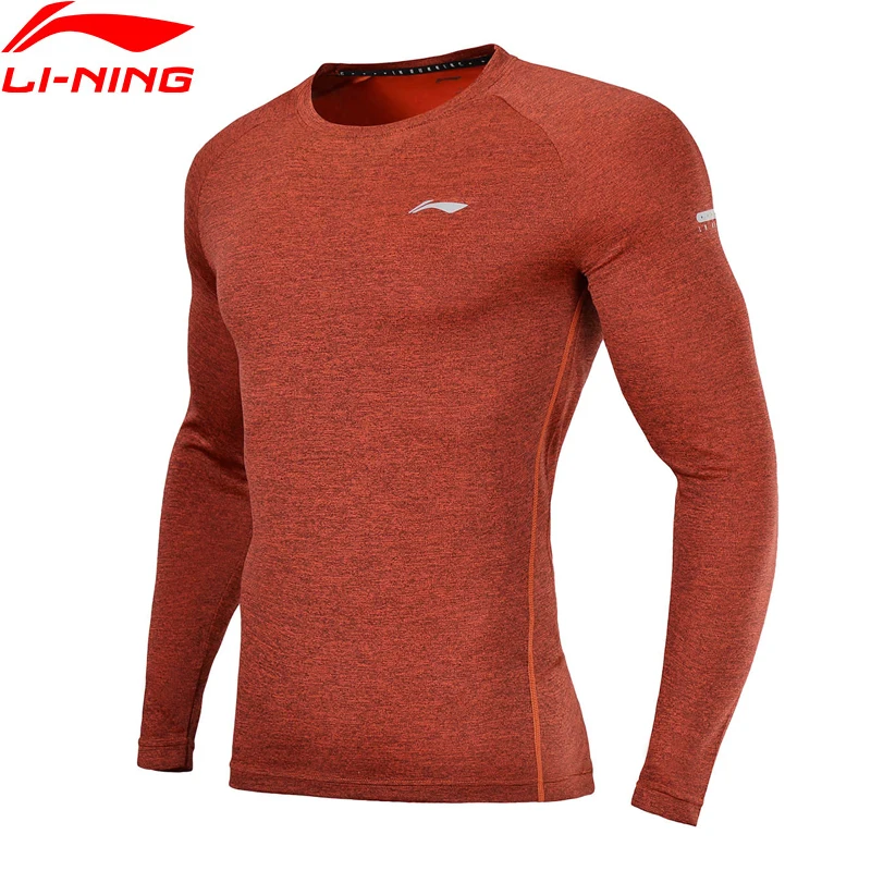Li-Ning мужские футболки для бега облегающие 100% полиэстер дышащие быстросохнущие с
