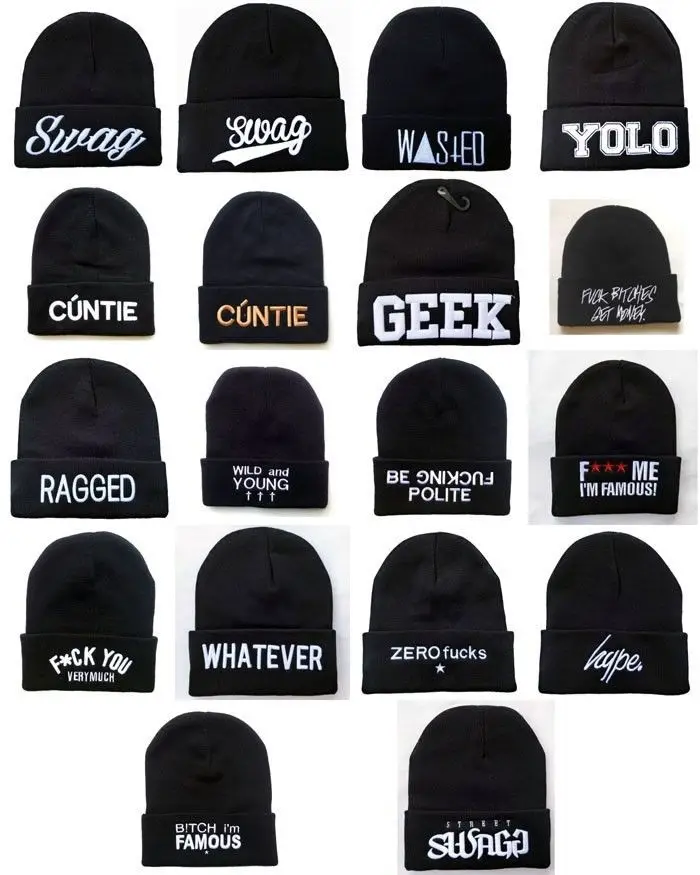 Nouveau Hommes de BUTIN YOLO GEEK Bonnets Hip Hop Hiver Acrylique tricot laine casquettes Chapeaux(