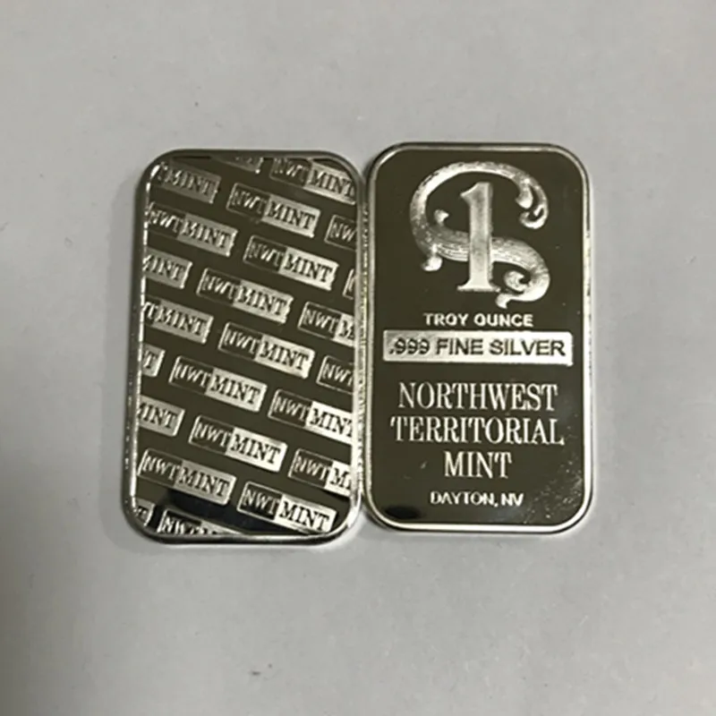 Top 100 pcs Non Magnetic Northwest TERRITORIAL mint coin brass core 1 OZ silver plated ingot badge 50 mm x 28 mm home decoration bar 2
