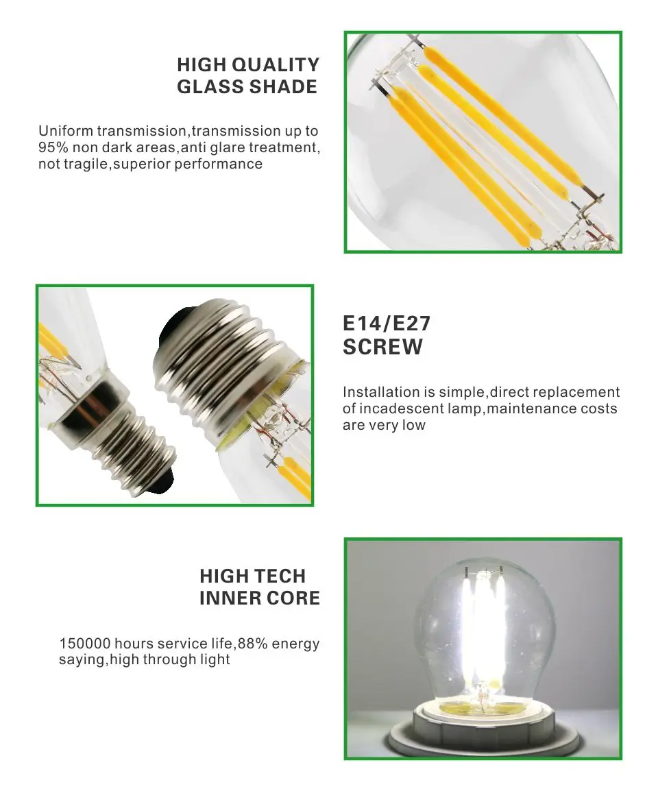 Светодиодный светильник E27, E14, G45, AC 220 В, светодиодный светильник со стеклянными шариками, 2 Вт, 4 Вт, 6 Вт, лампа Эдисона в античном ретро стиле, винтажный светодиодный светильник с нитью накаливания