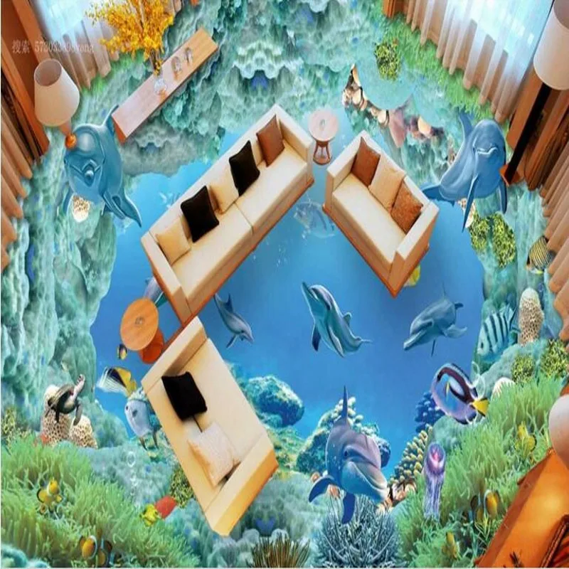 

beibehang Large custom flooring 3D10 meters high water underwater world anti - living room bathroom water slippery thick floor