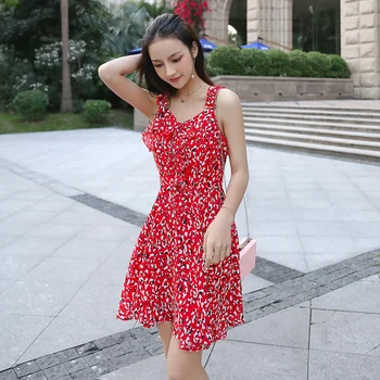 

2019 Vintage Floral Chiffon Boho Sundress Summer Korean Plus Size Red Beach Sexy Mini Dress Elegant Women Party Bodycon Vestidos